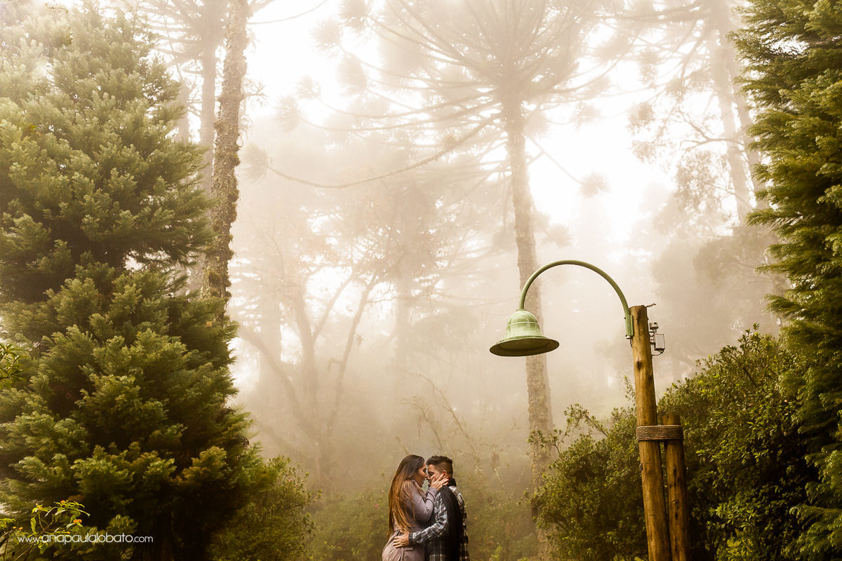 Inspiração para ensaio pre wedding no frio e com neblina