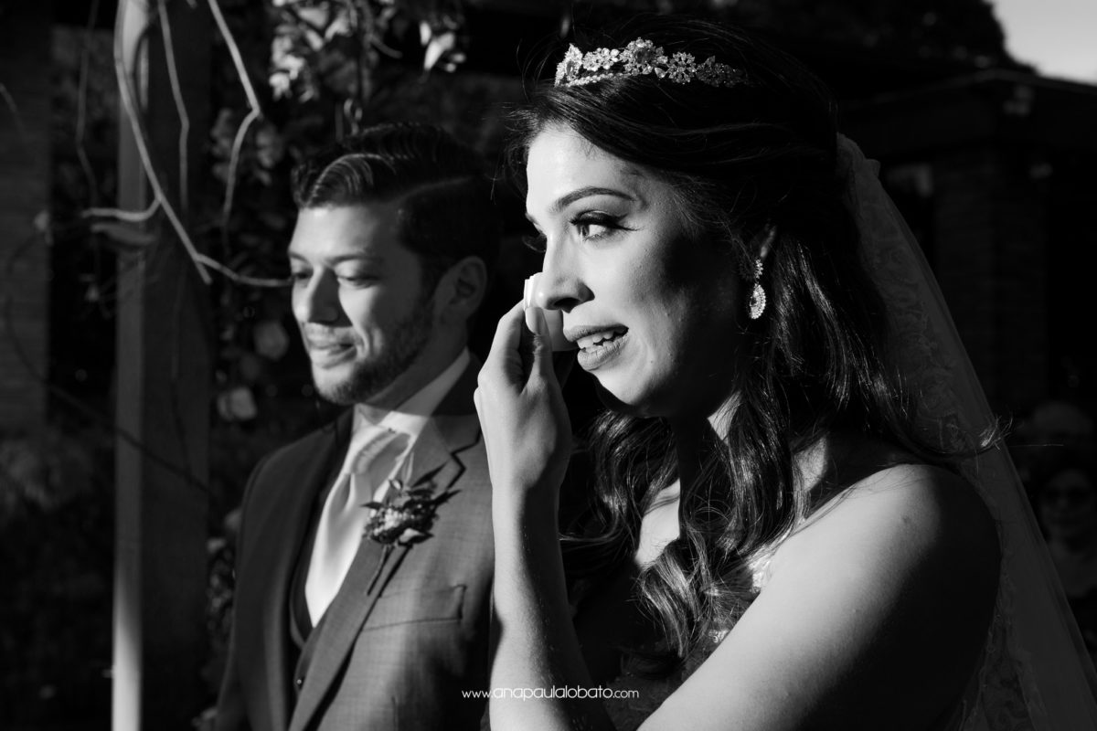 emotional bride clear tears in her destination wedding