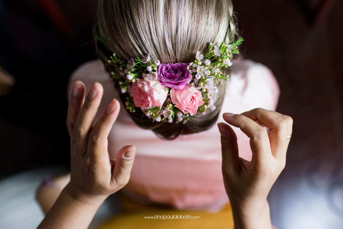 bride with flowers in hear hair