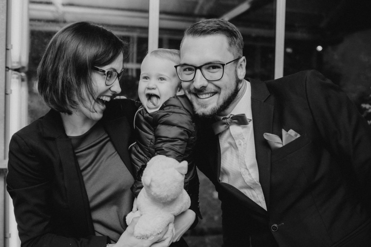 cute family in authentic wedding